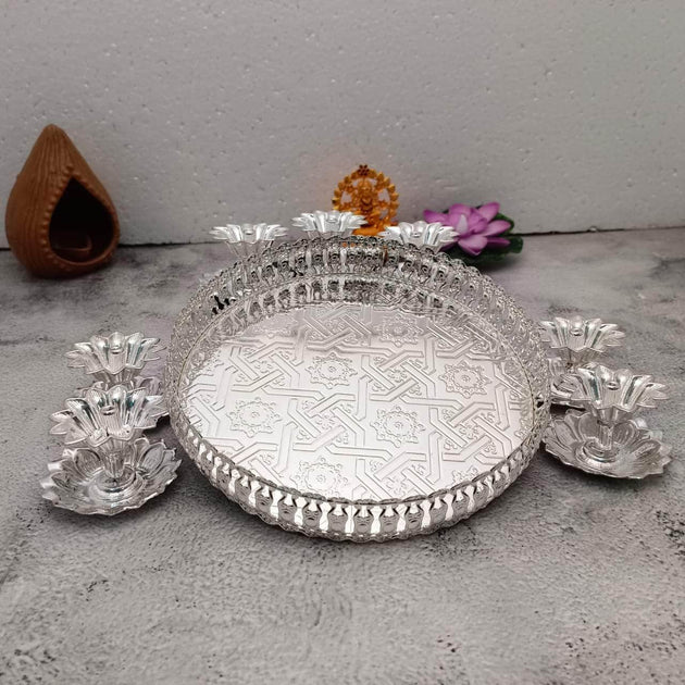 Gs Lotus Diya Tray Set - Main Image