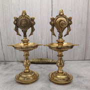 onesilver brass deepa Brass Shanku Chakra Deepam Pair Brass Shanku Chakra Deepam Pair