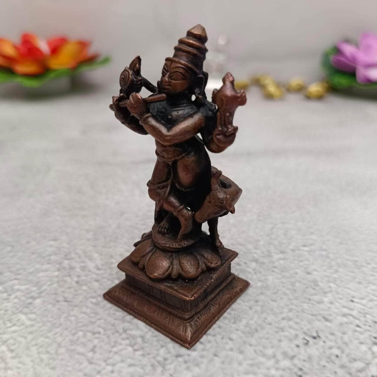 onesilver copper idol Copper Krishna Idol With Cow Handmade