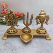 onesilver deepam Brass Shanku Chakra Deepa With Stand