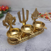 onesilver deepam Brass Shanku Chakra Triple Deepa