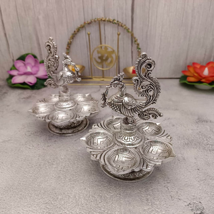 onesilver german silver Antique Nakashi Mayuri Deepa Pair 5" Antique Nakashi Mayuri Deepa Pair 5"