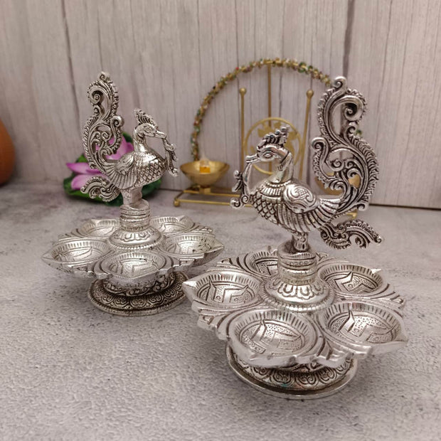 onesilver german silver Antique Nakashi Mayuri Deepa Pair 5" Antique Nakashi Mayuri Deepa Pair 5"