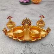 onesilver.in 24k gold coated sindur Dabbi Peacock Ruby Stone Sindur Dabbi Tray Peacock Ruby Stone Sindur Dabbi Tray