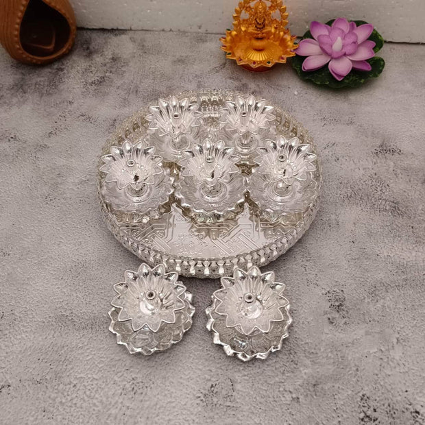 onesilver.in Diya Gs Lotus Diya Tray Set Gs Lotus Diya Tray Set
