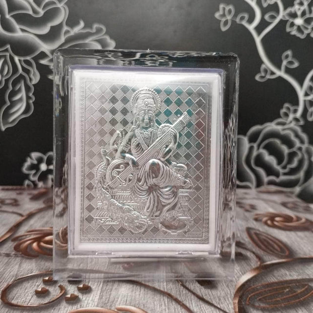onesilver.in German Silver 999 Silver Goddess Saraswati Stand 4.5" 999 Silver Goddess Saraswati Stand 4.5"
