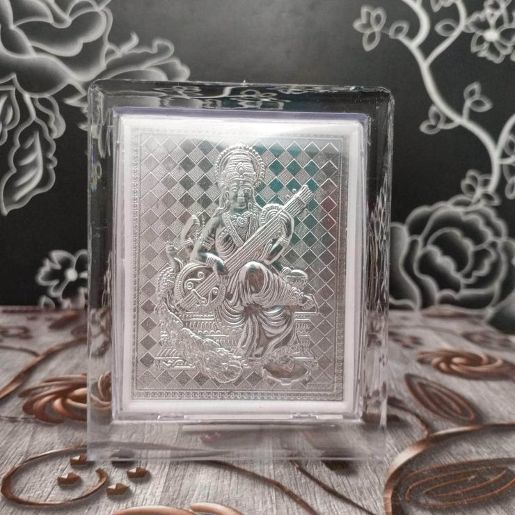 onesilver.in German Silver 999 Silver Goddess Saraswati Stand 4.5" 999 Silver Goddess Saraswati Stand 4.5"