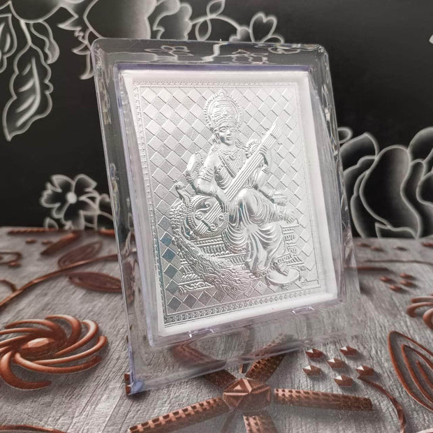 onesilver.in German Silver 999 Silver Goddess Saraswati Stand 4.5" 999 Silver Goddess Saraswati Stand 4.5"