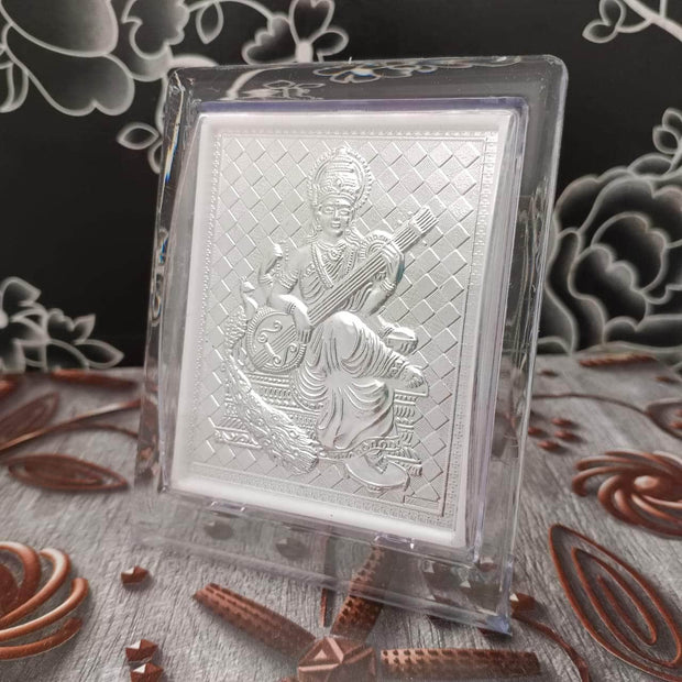 onesilver.in German Silver 999 Silver Goddess Saraswati Stand 4.5" 999 Silver Goddess Saraswati Stand 4.5"