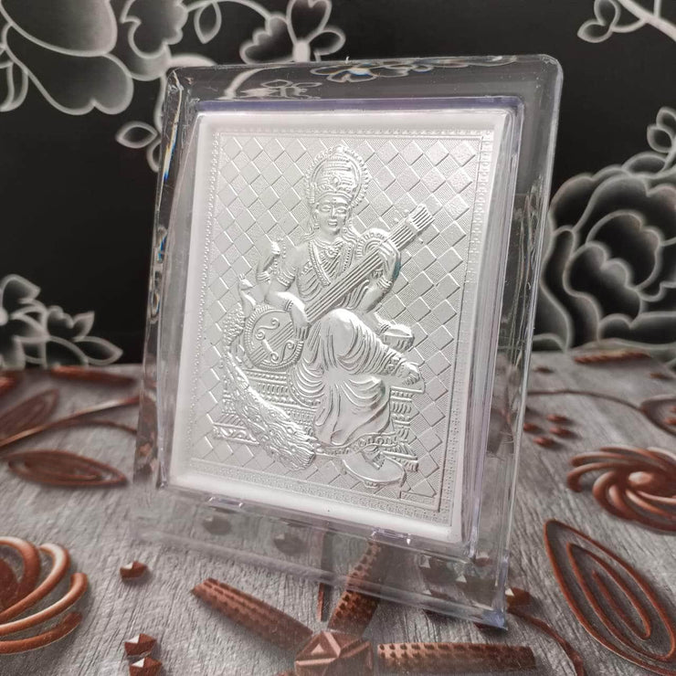 onesilver.in German Silver 999 Silver Goddess Saraswati Stand 4.5" 999 Silver Goddess Saraswati Stand 4.5"