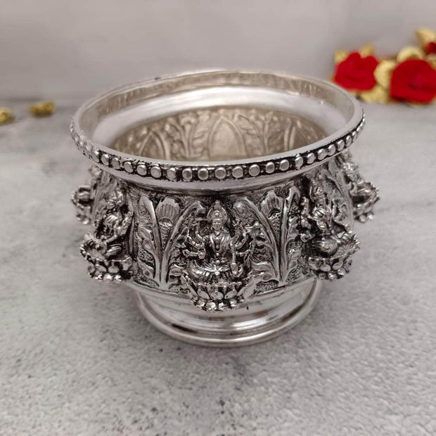 onesilver.in german silver Antique Lakshmi Kumkum Pot