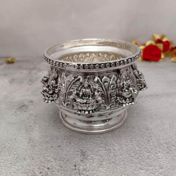 onesilver.in german silver Antique Lakshmi Kumkum Pot