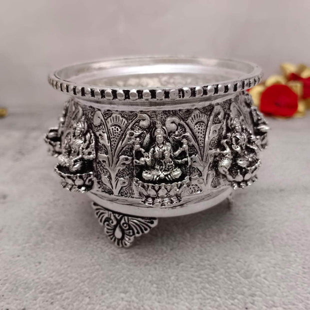 onesilver.in german silver Antique Lakshmi Leaf Leg Pot