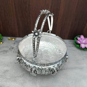 onesilver.in german silver Antique Lakshmi Prasadam Bowl With Stand