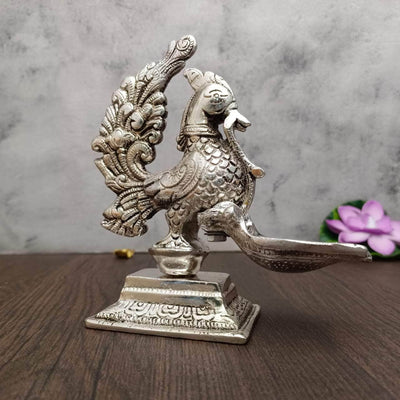 onesilver.in german silver Antique Peacock Diya