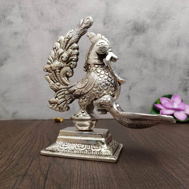 onesilver.in german silver Antique Peacock Diya