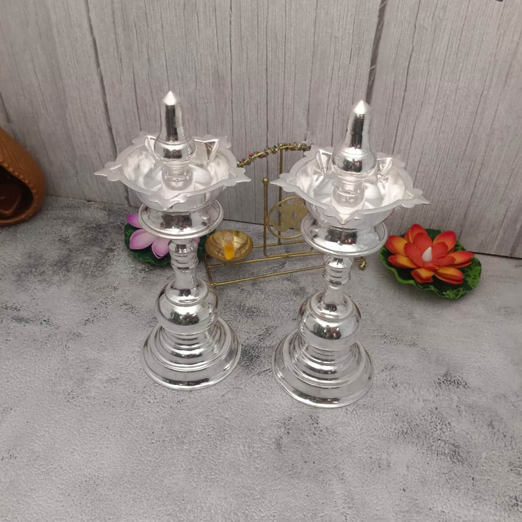 onesilver.in german silver Gopuram Deepam Pair 9" inches Gopuram Deepam Pair 9" inches