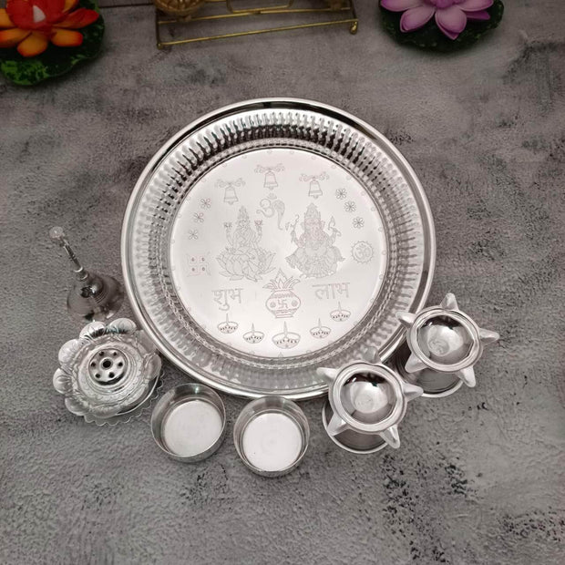 onesilver.in german silver GS Pooja Set 7" inches GS Pooja Set 7" inches