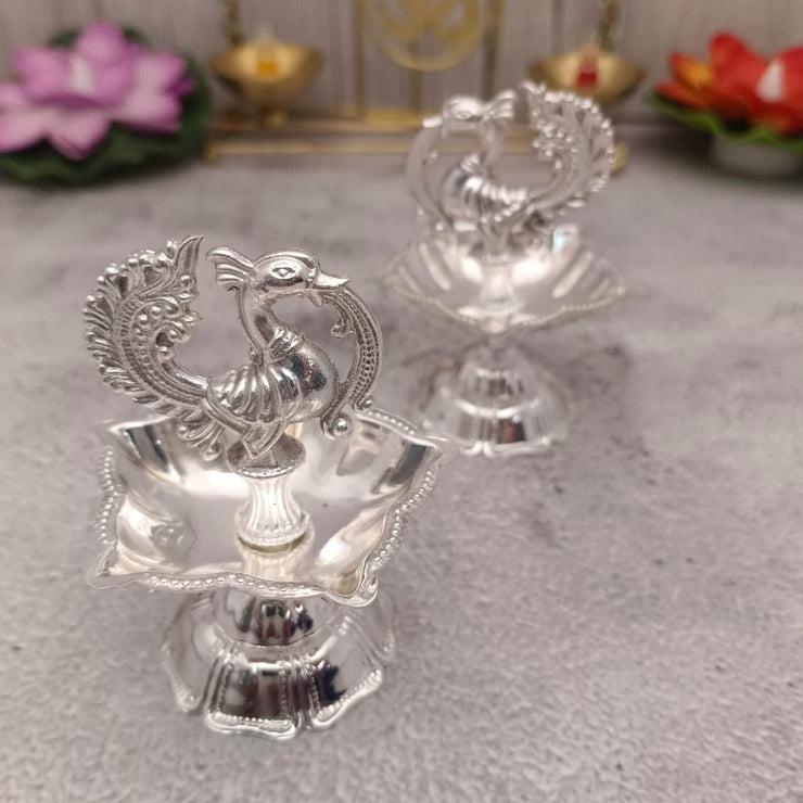 onesilver.in german silver Mayur Tube Deepa Pair 3" inches Mayur Tube Deepa Pair 3" inches