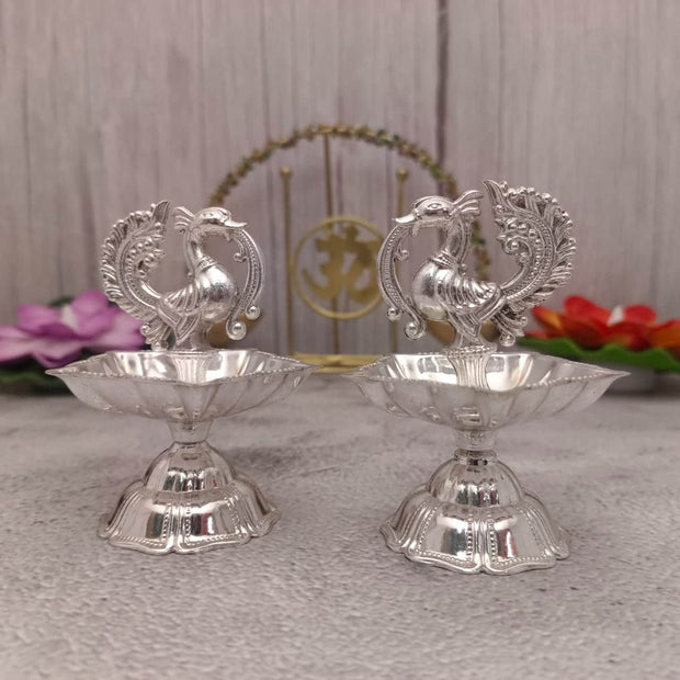 onesilver.in german silver Mayur Tube Deepa Pair 3" inches Mayur Tube Deepa Pair 3" inches