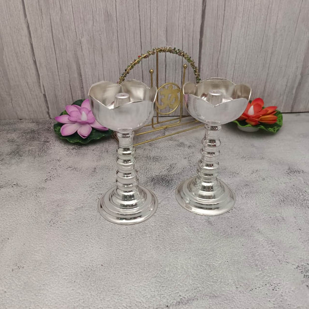 onesilver.in german silver Vathi Floral Tube Deepa Pair 5.5" inches Vathi Floral Tube Deepa Pair 5.5" inches