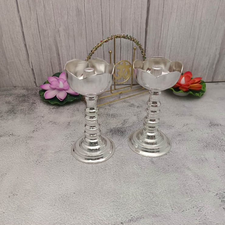 onesilver.in german silver Vathi Floral Tube Deepa Pair 5.5" inches Vathi Floral Tube Deepa Pair 5.5" inches