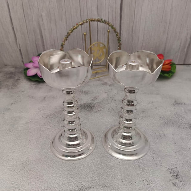 onesilver.in german silver Vathi Floral Tube Deepa Pair 5.5" inches Vathi Floral Tube Deepa Pair 5.5" inches