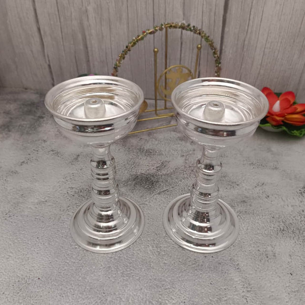 onesilver.in german silver Vathi Round Deepa Pair 5" inches Vathi Round Deepa Pair 5" inches