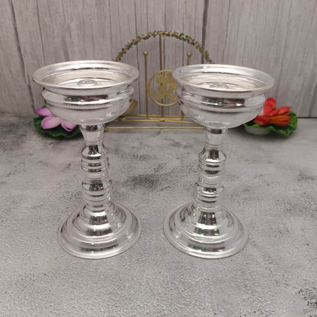 onesilver.in german silver Vathi Round Deepa Pair 5" inches Vathi Round Deepa Pair 5" inches