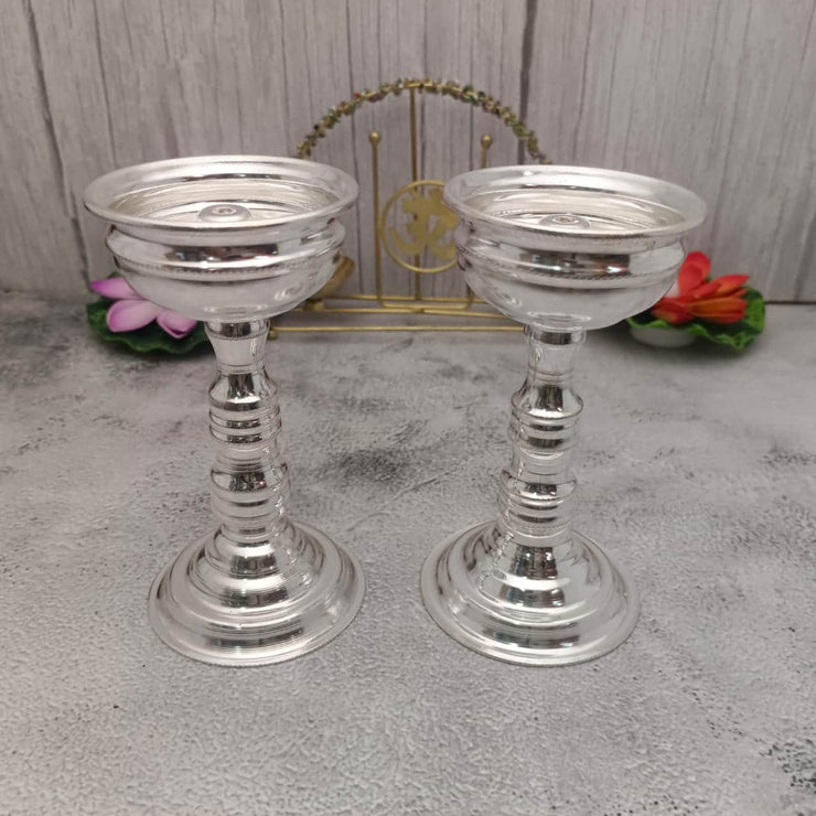 onesilver.in german silver Vathi Round Deepa Pair 5" inches Vathi Round Deepa Pair 5" inches