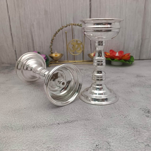 onesilver.in german silver Vathi Round Deepa Pair 5" inches Vathi Round Deepa Pair 5" inches