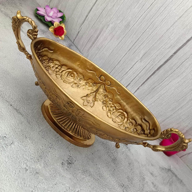 onesilver.in gift set Brass Floral handle Oval Urali 10" inch Brass Floral handle Oval Urali 10" inch