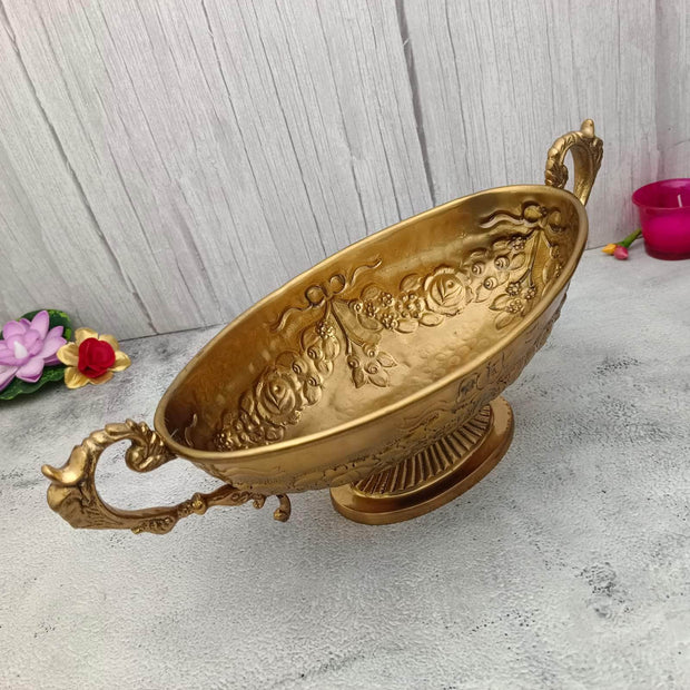 onesilver.in gift set Brass Floral handle Oval Urali 10" inch Brass Floral handle Oval Urali 10" inch