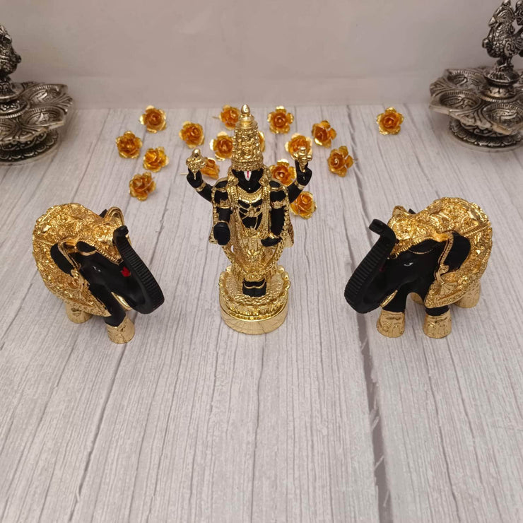 onesilver.in idols Elephants Black Gold Balaji Set