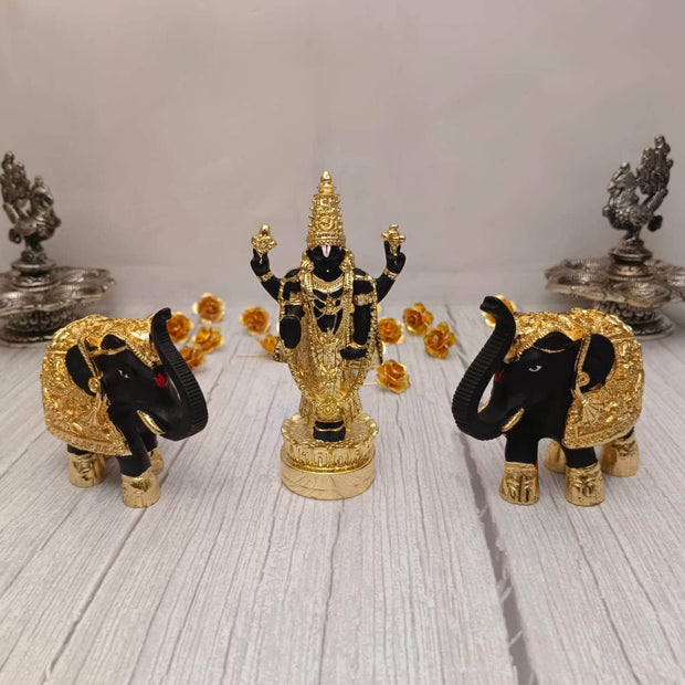 onesilver.in idols Elephants Black Gold Balaji Set