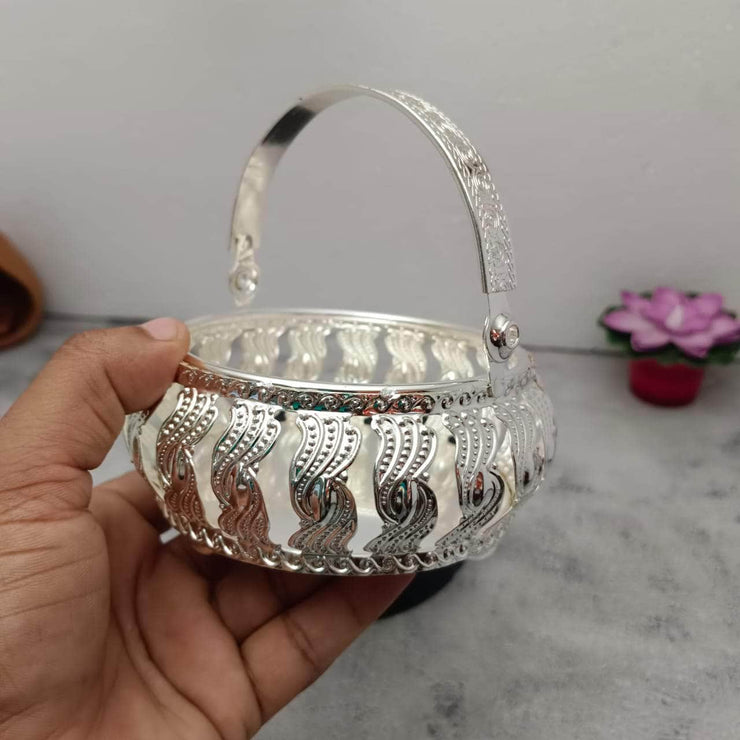 onesilver.in Pooja Basket Gs Floral Basket Round Tray 5416 Gs Floral Basket Round Tray 5416