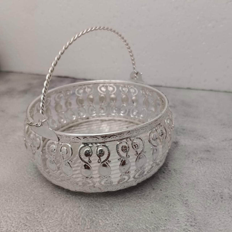 onesilver.in Pooja Basket Gs Floral Basket Round Tray Gs Floral Basket Round Tray