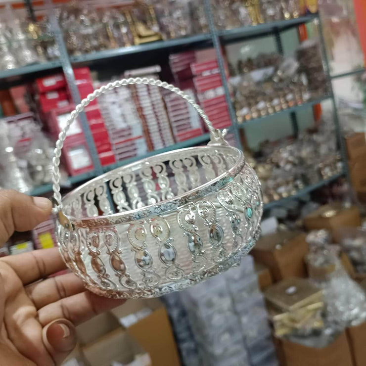 onesilver.in Pooja Basket Gs Floral Basket Round Tray Gs Floral Basket Round Tray