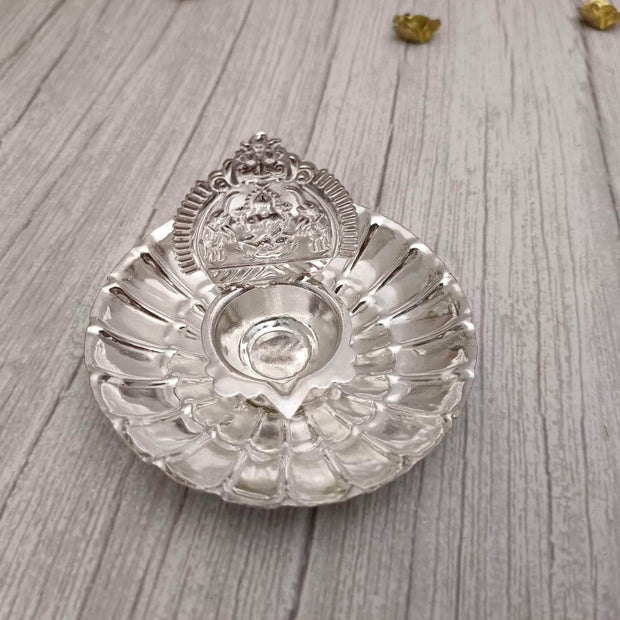 onesilver.in Silver Diya Gaja Lakshmi Plate Diya