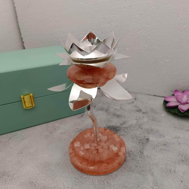 onesilver.in Silver Diya GS Marble Lotus Diya With Stand GS Marble Lotus Diya With Stand
