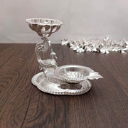 onesilver.in Silver Diya GS Peacock Double Diya