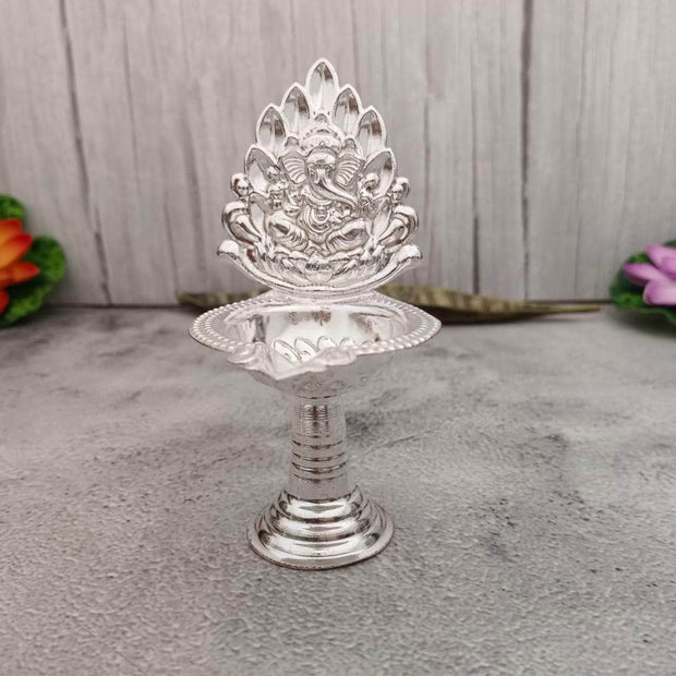 onesilver.in Silver Diya Leaf Ganesh Lakshmi Tube Diya Leaf Ganesh Lakshmi Tube Diya