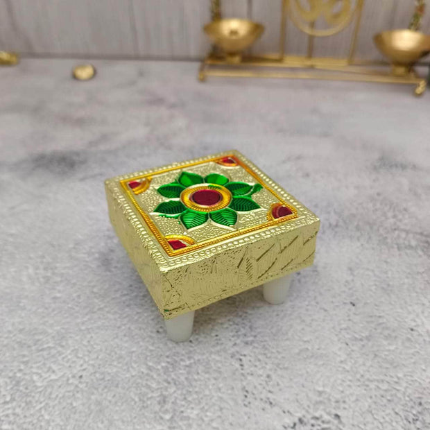 onesilver.in wooden peetha Gold Leaf Peetha 2" x 2" Gold Leaf Peetha 2" x 2"