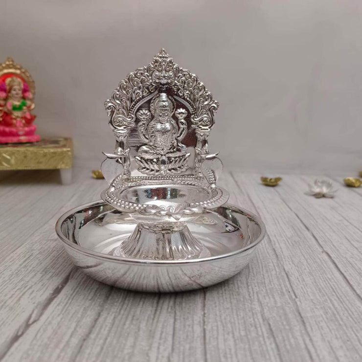 onesilver panchapatra GS kamakshi Diya With Plate 4"