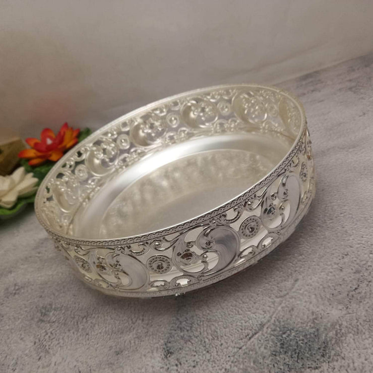 onesilver Pooja Tray GS Floral Round Tray GT-A9