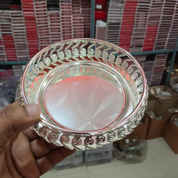 onesilver Pooja Tray GS Pooja Round Ball Stand Tray GS Pooja Round Ball Stand Tray