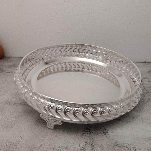 onesilver Pooja Tray GS Pooja Round Tray 11" Inches GT-346 GS Pooja Round Tray 11" Inches GT-346