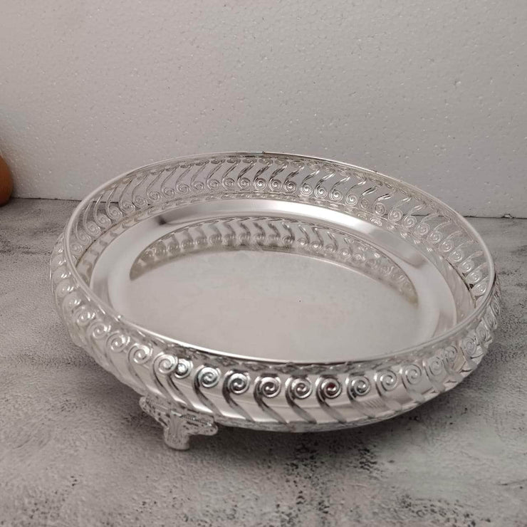 onesilver Pooja Tray GS Pooja Round Tray 11" Inches GT-346 GS Pooja Round Tray 11" Inches GT-346