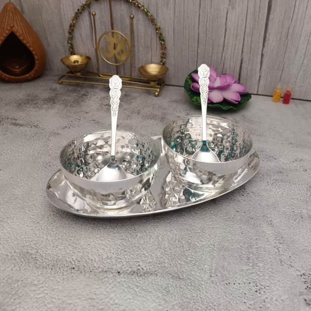 onesilver white metal Gs Twin Bowls Spoon Set Gs Twin Bowls Spoon Set