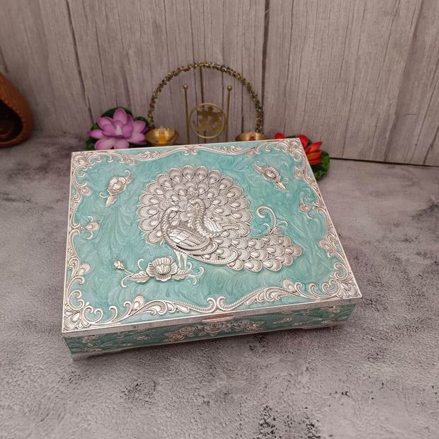 Onesilver wood box Gs Green Floral Peacock Designer jewels Dry Fruit Premium Box Gs Green Floral Peacock Designer jewels Dry Fruit Premium Box